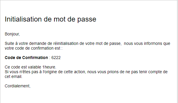 Email réinitialisation mot de passe