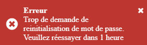 Erreur réinitialisation mot de passe