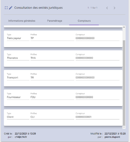 Liste des compteurs