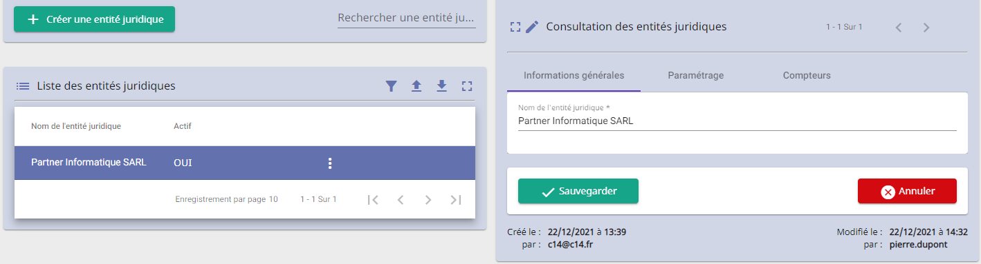 Page gestion des EJs