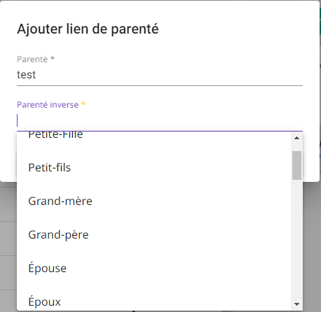 Ajout lien de parentés