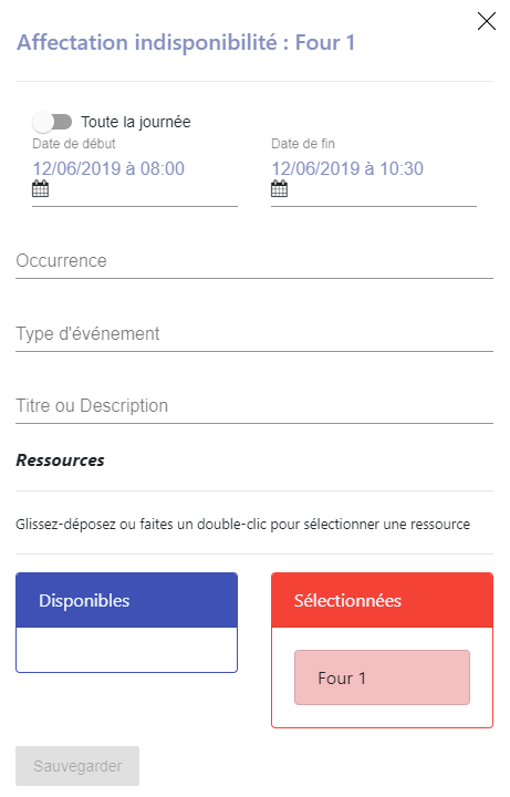 Création d'une disponibilite occurente