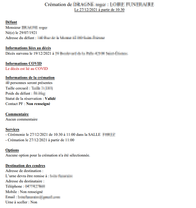 Document informations crémation
