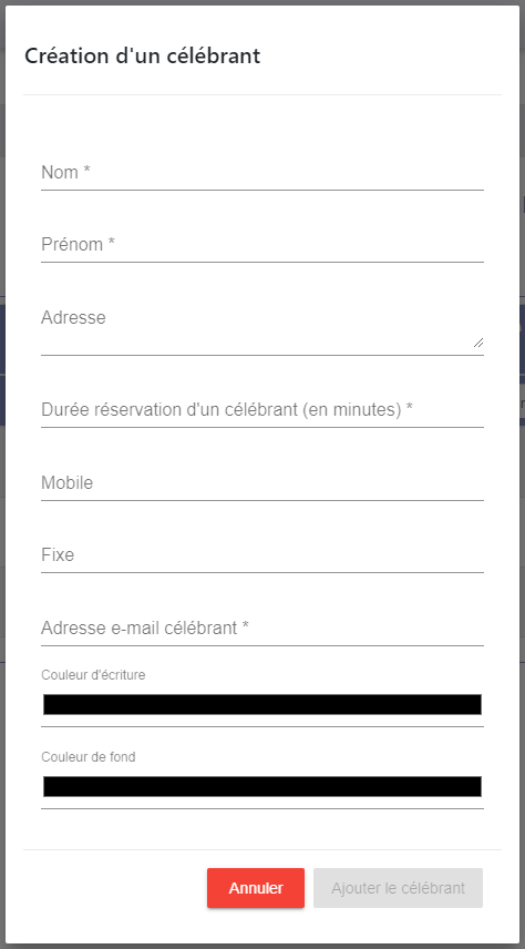 Création d'un célébrant