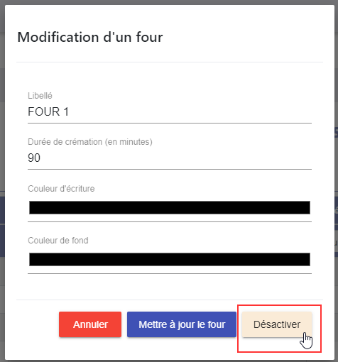 Désactivation d'un four