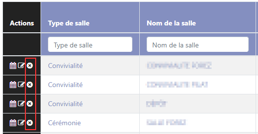 Suppression d'une salle